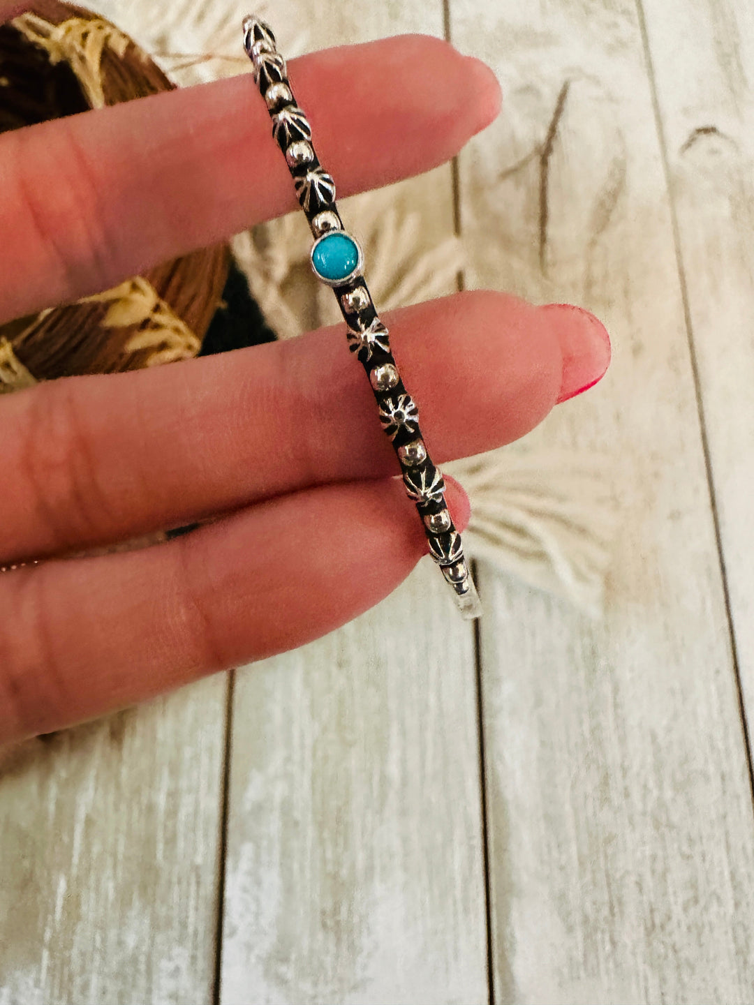 Navajo Sterling Silver & Kingman Turquoise Cuff Bracelet by Raymond Coriz