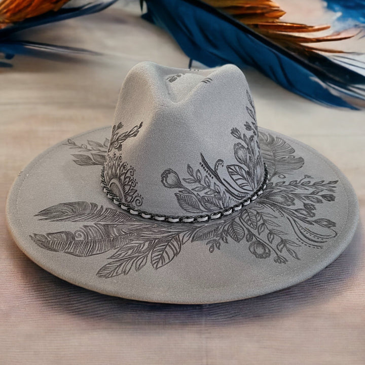 Topknot- Burned Wide Brim Hat