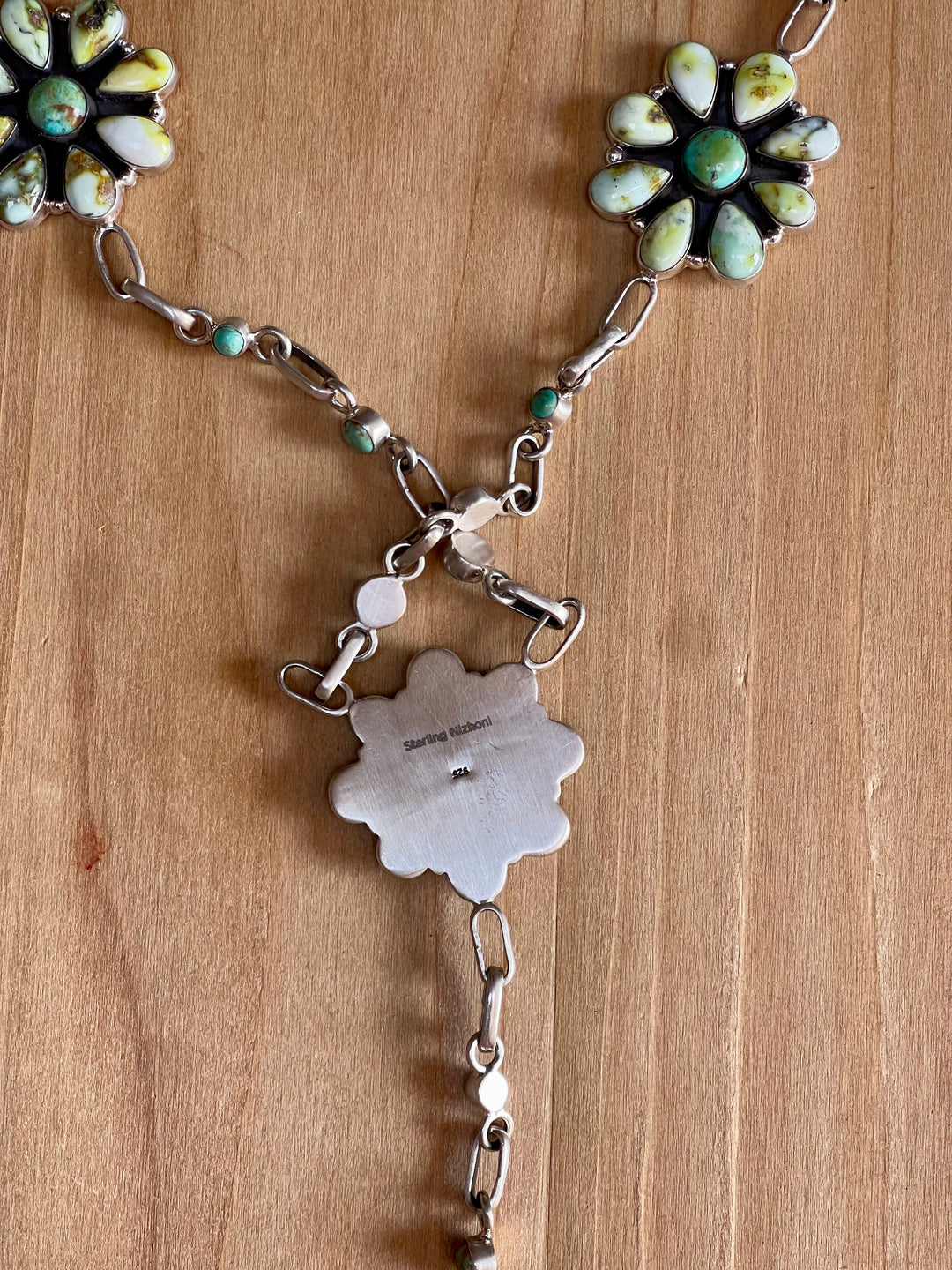 Handmade Sterling Silver & Palomino And Kingman Turquoise Cluster Lariat Necklace