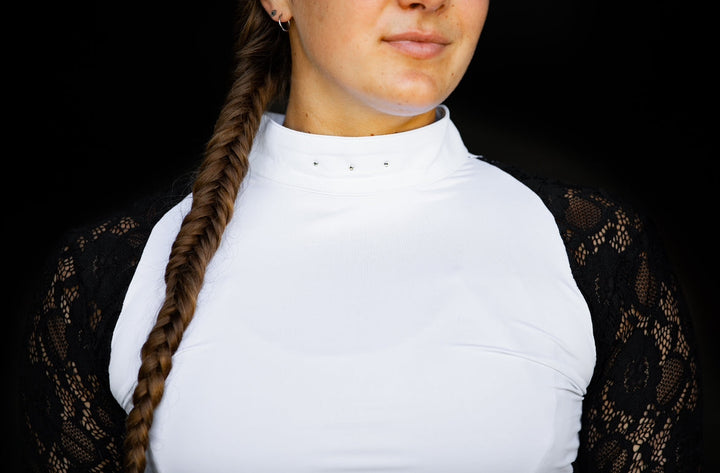 White w/ Black Full Lace Long Sleeve Riding Shirt
