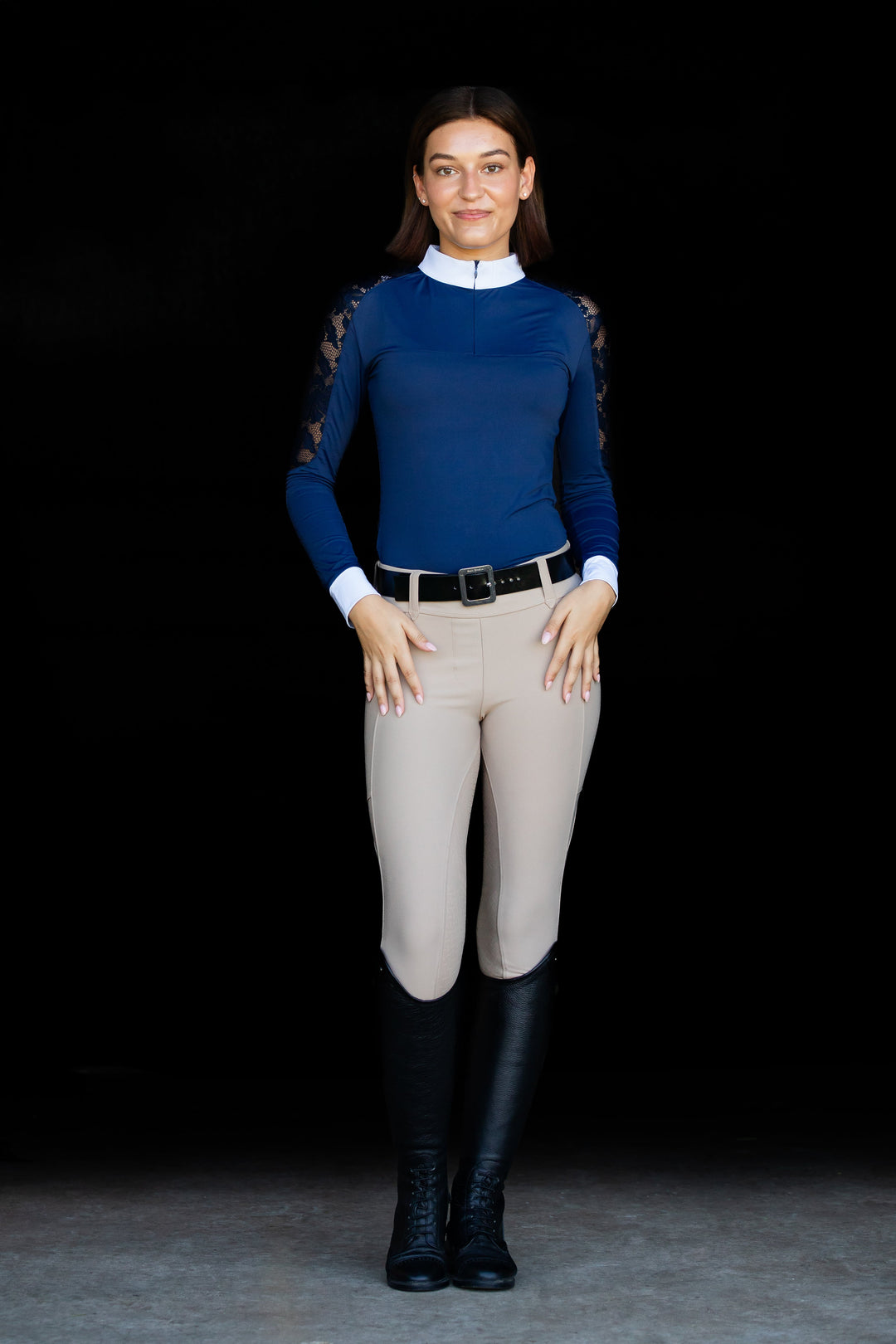 Navy Long Sleeve Lace Quarter Zip