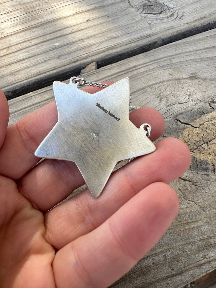 Handmade Sterling Silver & Turquoise Star Necklace Nizhoni Traders LLC