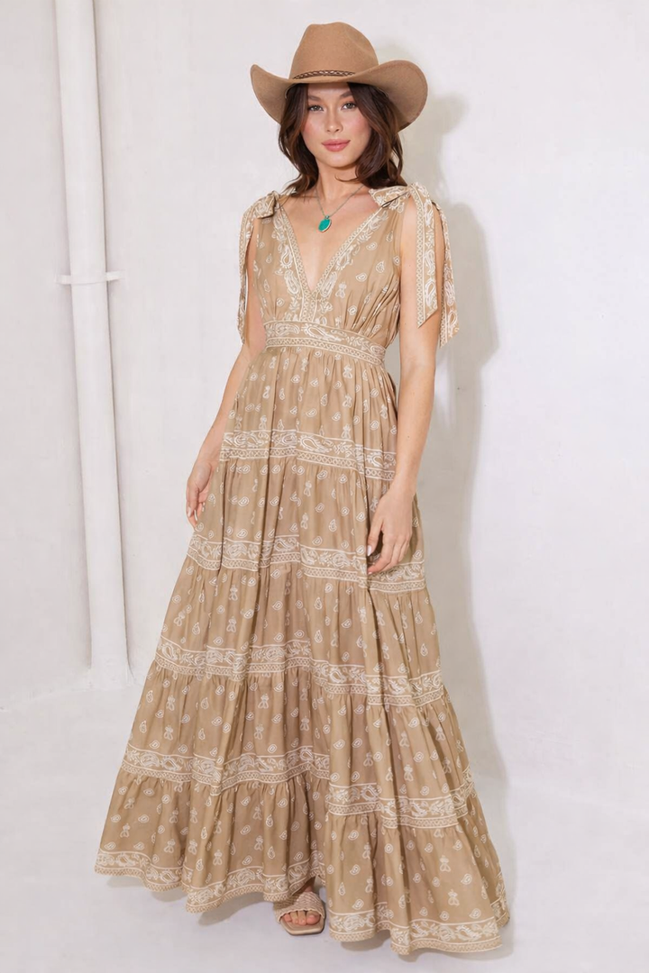 Cuddly Attitude Taupe Woven Maxi Dress