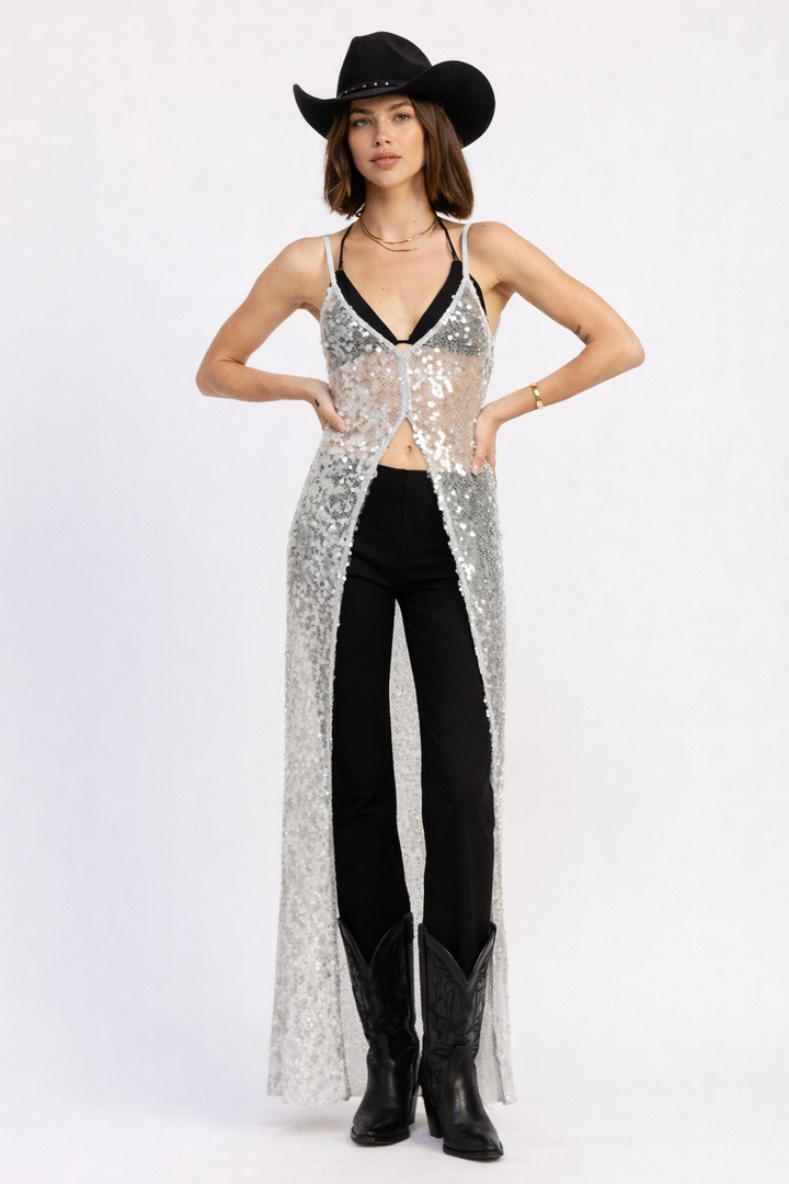 Sequined Maxi Split Hem Coverup