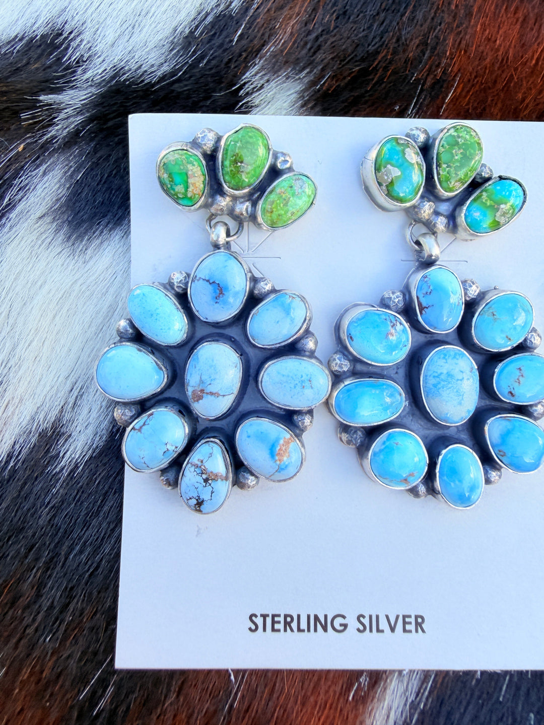 Handcrafted Multi Turquoise & Sterling Silver Cluster Dangle Earrings Nizhoni Traders LLC
