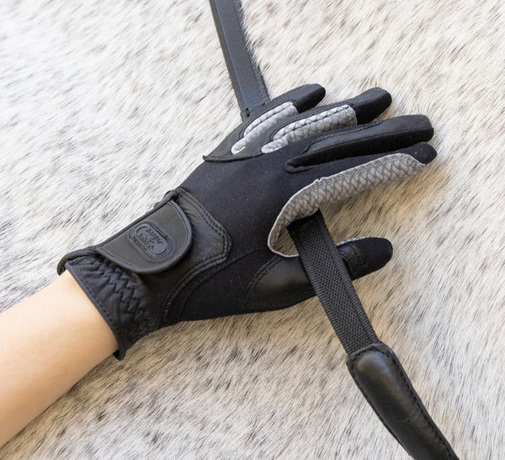 Oil-Tac Copper Tech™️ Leather Premium Riding Glove in Black CorrectConnect
