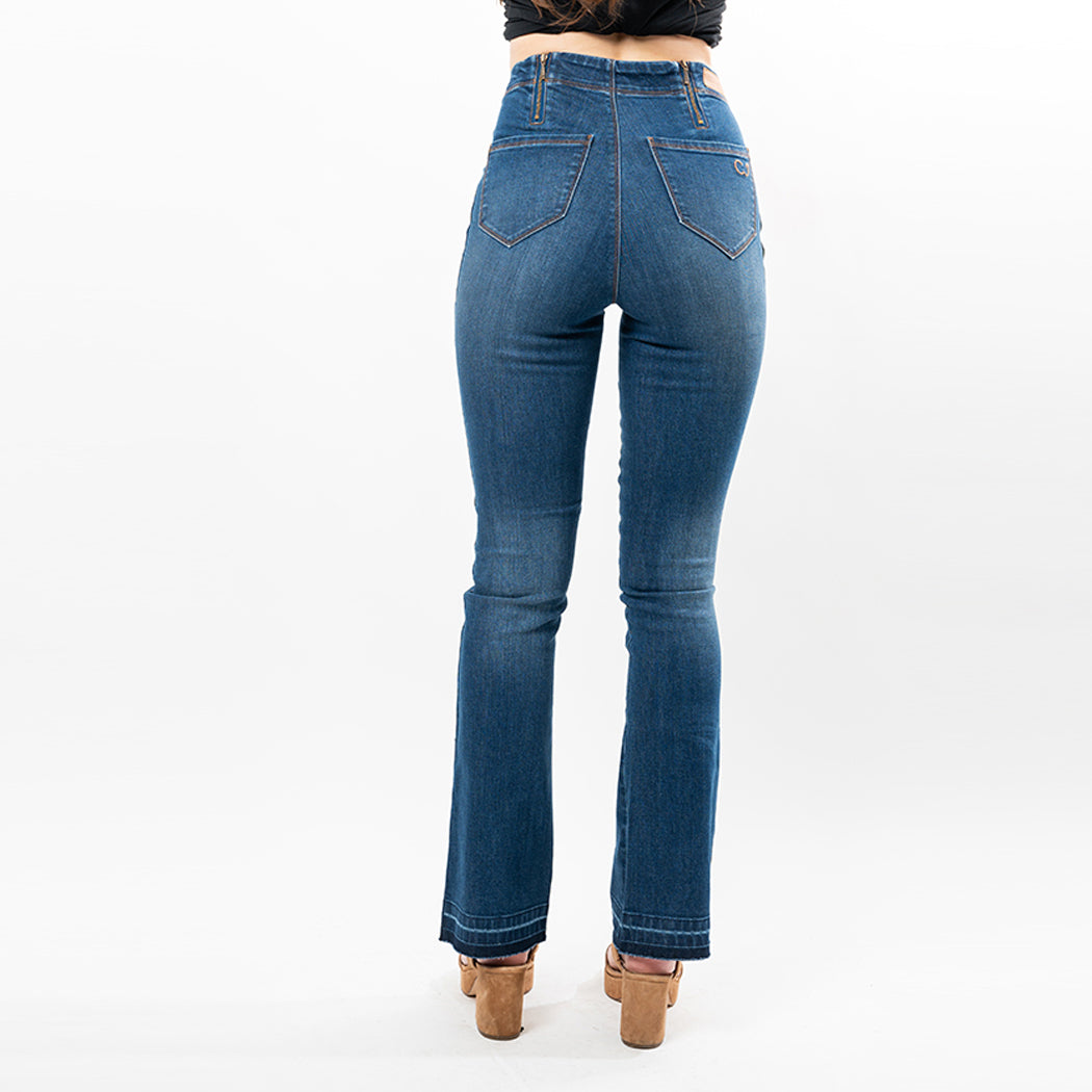 Cenia Adjustable Waist Undone Hem Bootcut Jean