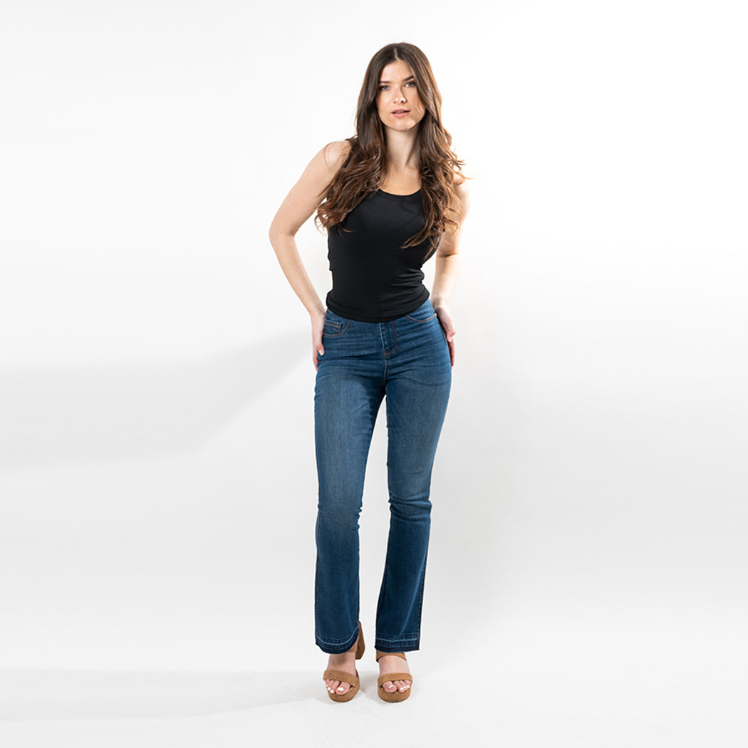 Cenia Adjustable Waist Undone Hem Bootcut Jean