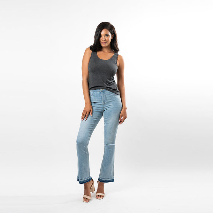 Cenia Adjustable Waist Undone Hem Bootcut Jean