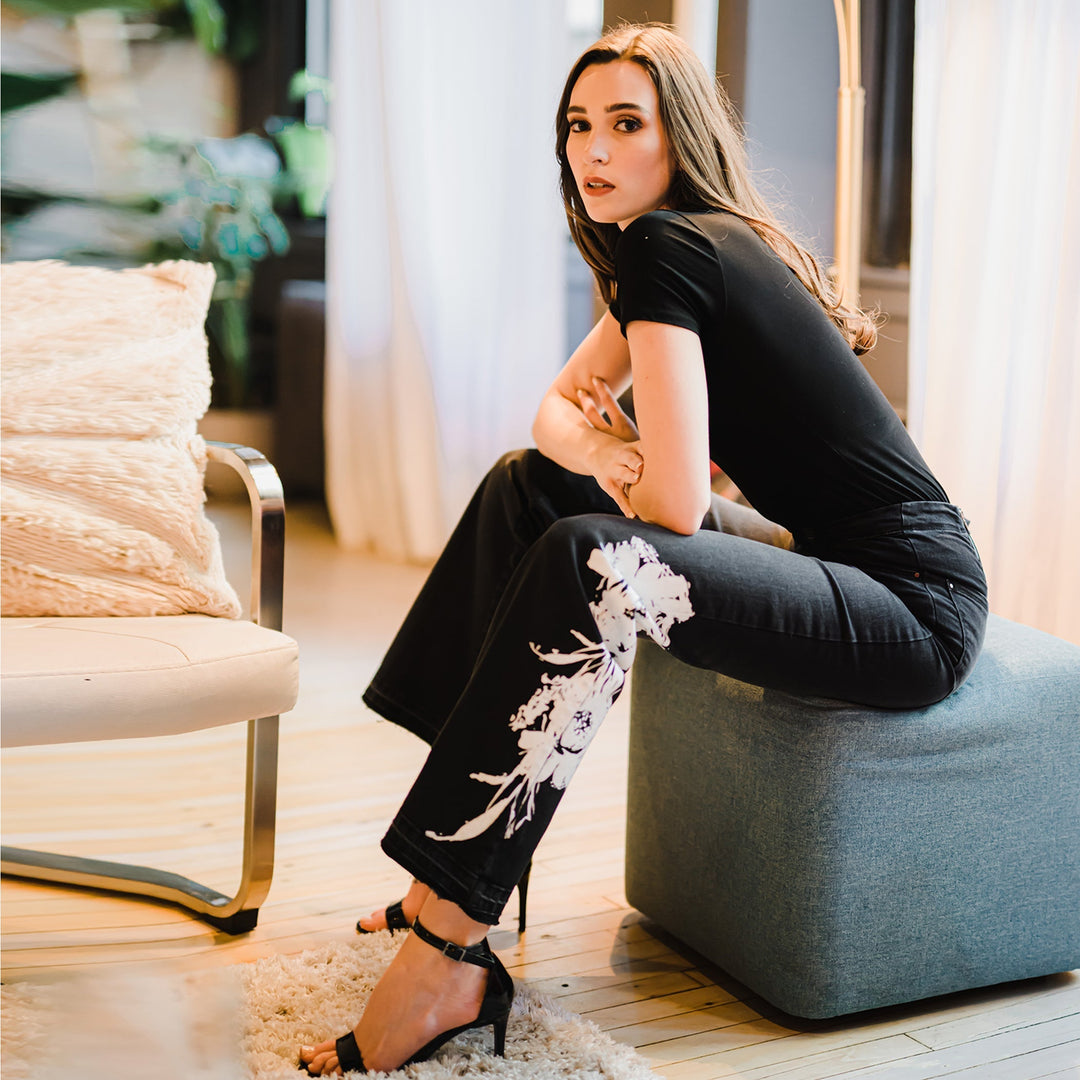 White Flower Bootcut Jeans