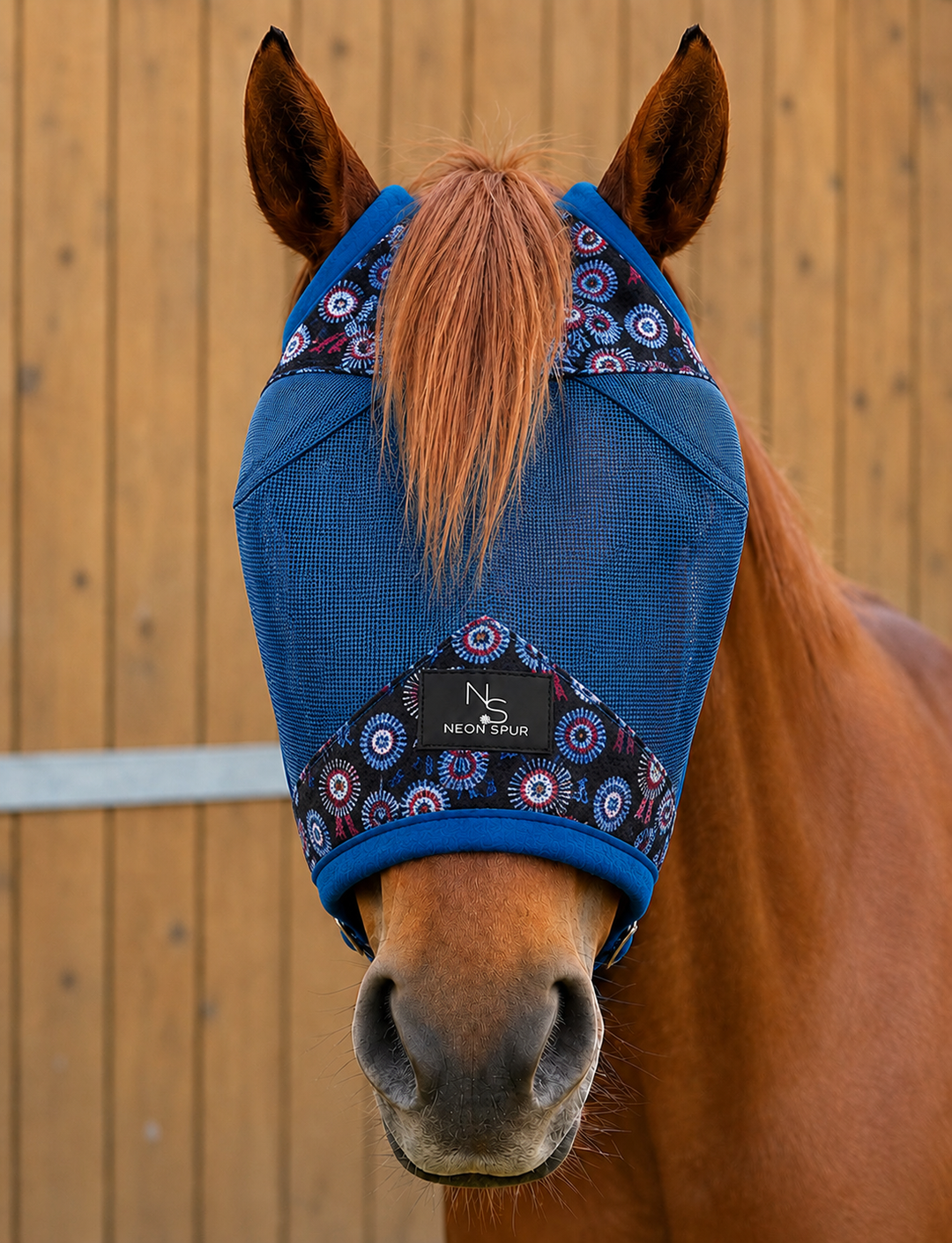 Rosettes Fly Mask - Blue Mesh Neon Spur