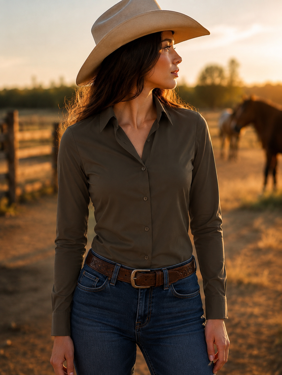 Ride Or Die Rhinestone Button Up 4 Way Stretch Rodeo Shirt - Coffee Brown Neon Spur