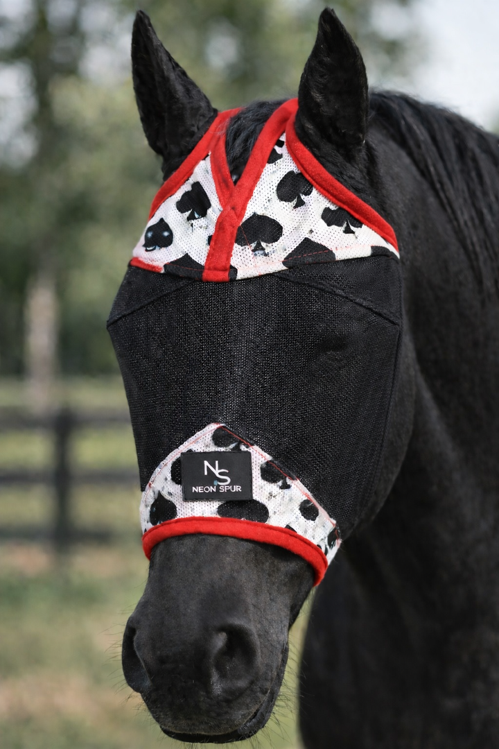 Smokin Spades Fly Mask - Black/Red Neon Spur