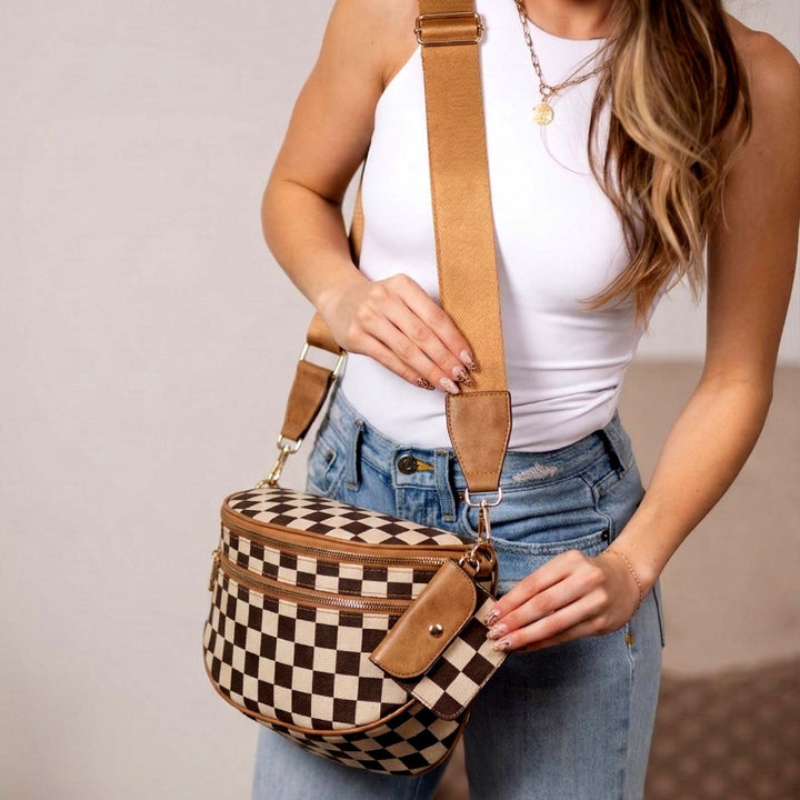 Kaylee Mixed Media Double Zip Crossbody Sling Bag Aili's Corner