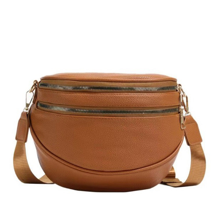 Sabrina Double Zip Leather Crescent Sling Aili's Corner