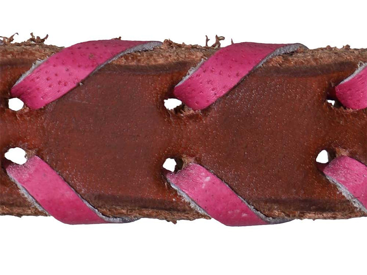 Western Split Reins with Pink Braiding