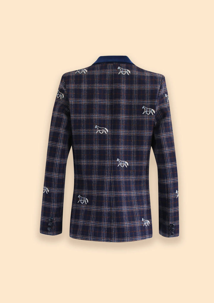 Cavaletti Blazer | Embroidered Italian Wool | Navy Plaid