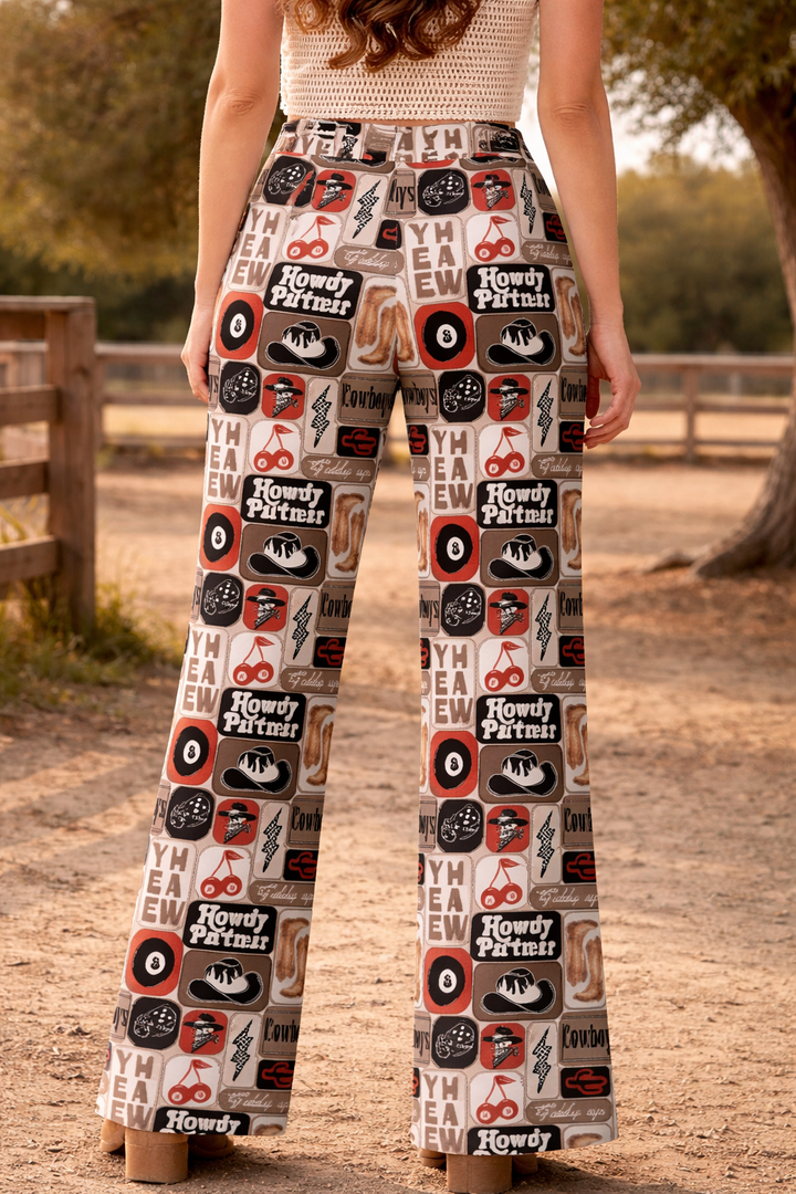 Neon Spur “Howdy Partner” Retro Rodeo Wide Leg Pants Neon Spur