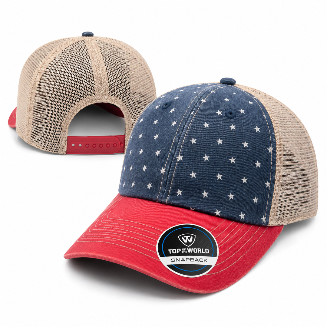 Americana Star Mesh Snapback Hat Ocean & 7th