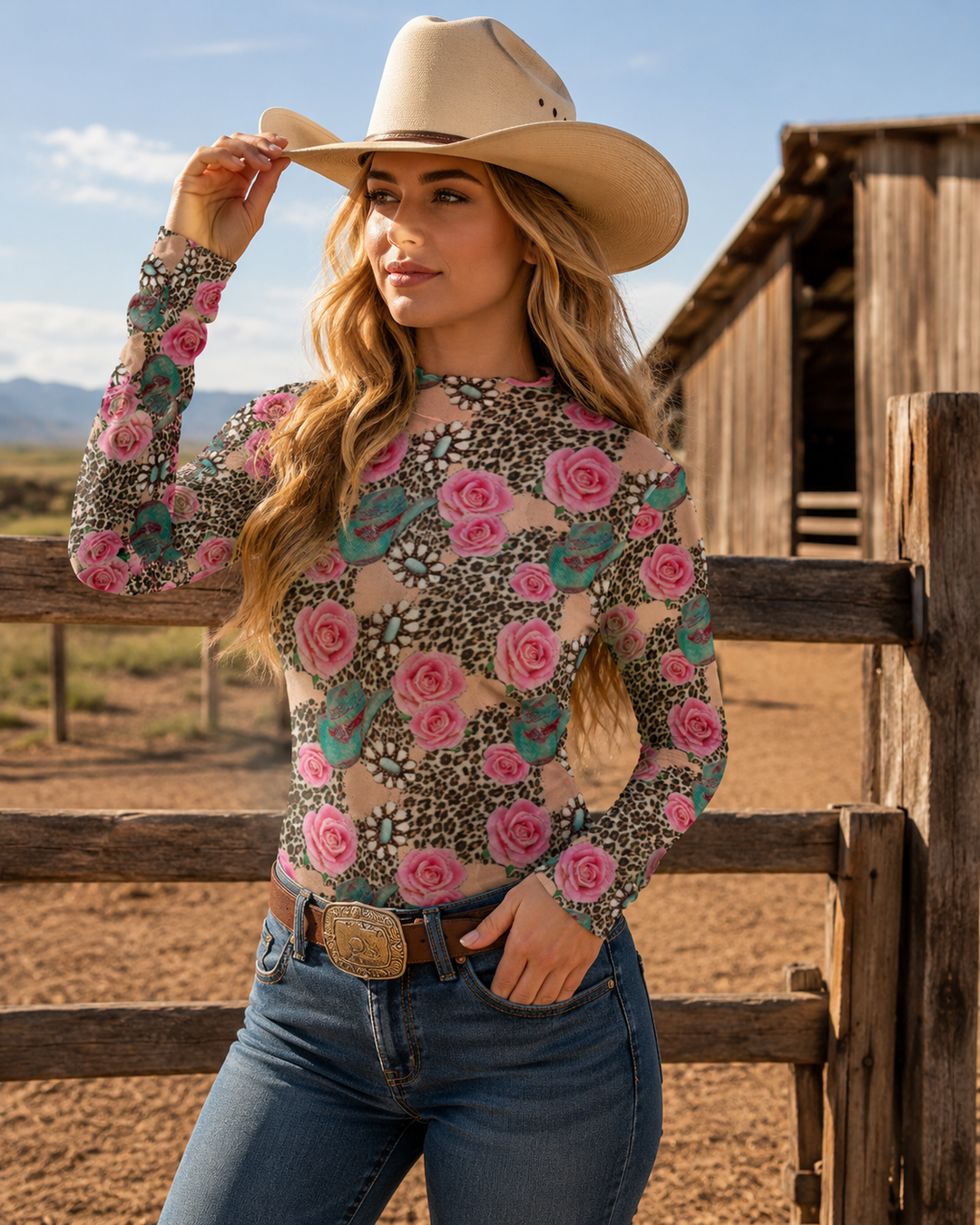 Run Wild Rose Mesh Long Sleeve Top Neon Spur