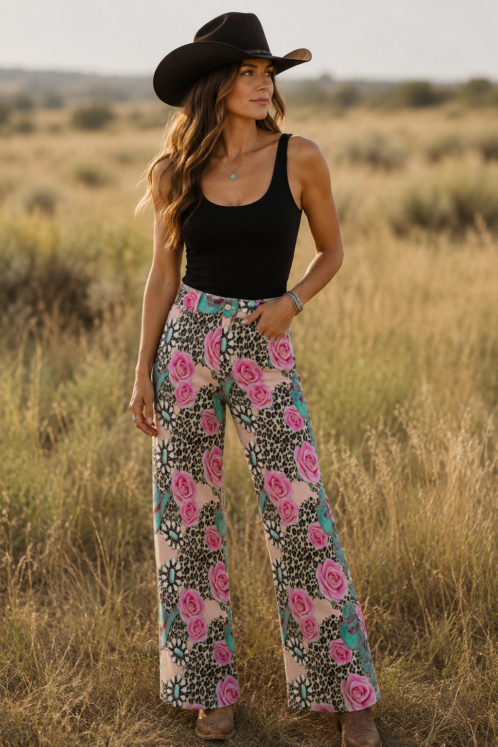 Run Wild Rose Retro Wide Leg Pants Neon Spur