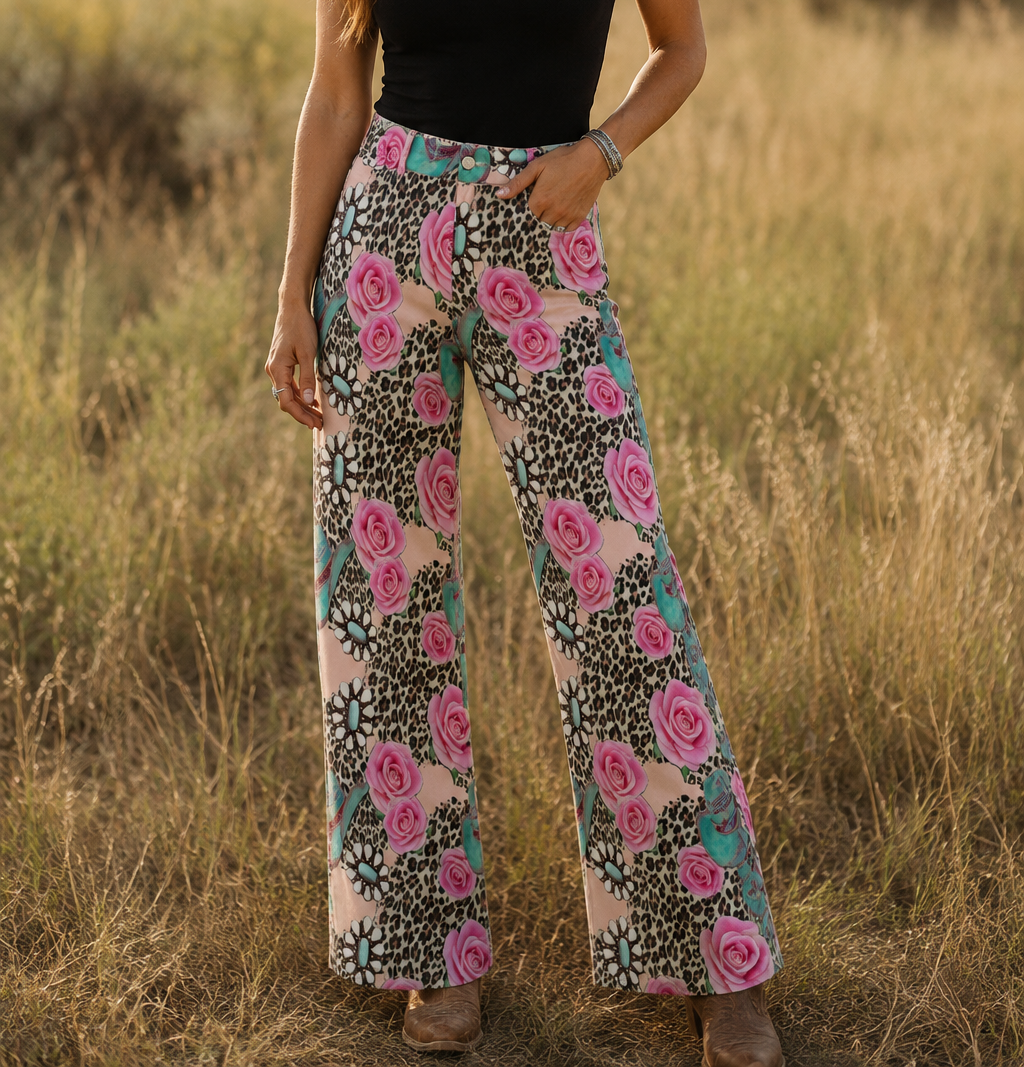 Run Wild Rose Retro Wide Leg Pants Neon Spur