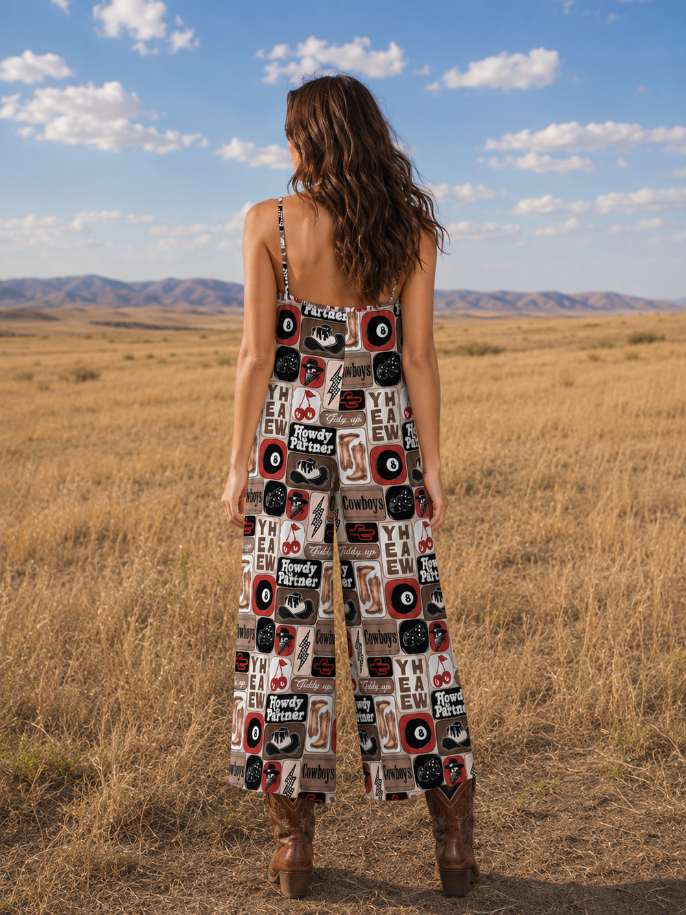 Howdy Partner Satin Spaghetti Strap Jumpsuit Neon Spur
