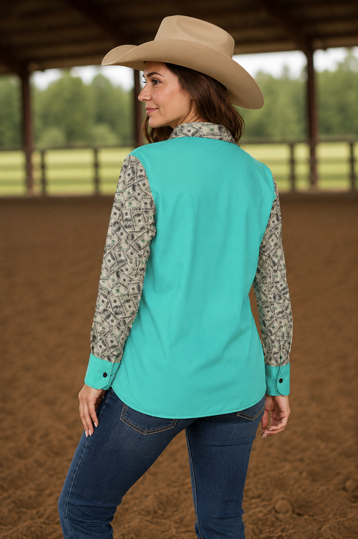 Runnin’ For The Benjis Button Up Rodeo Shirt Blouse Neon Spur