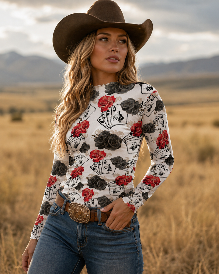 Ace Of Roses Long Sleeve Mesh Top Neon Spur