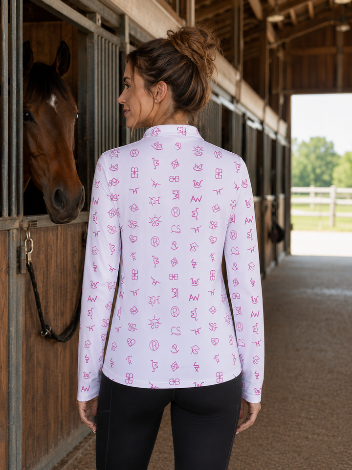 Neon Spur Brand Babe Quarter Zip Sun Shirt - White Neon Spur