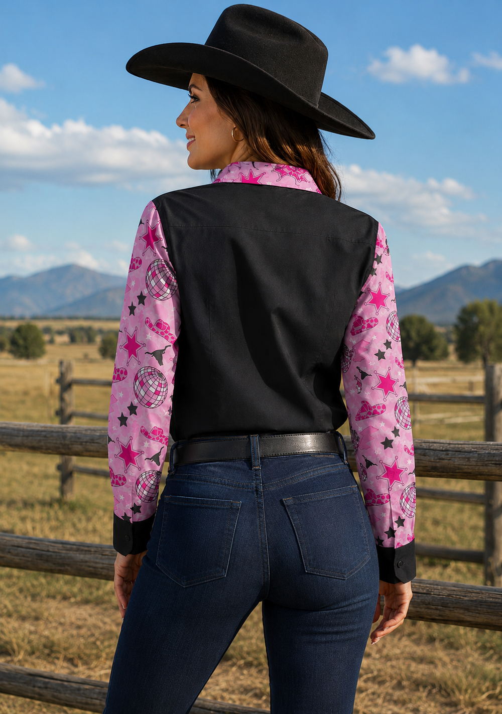Disco Cowgirl Button Up Rodeo Shirt Blouse Neon Spur