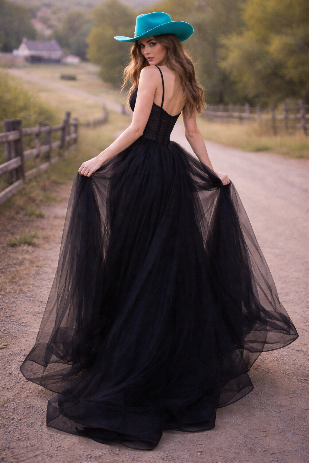 Yasmin Dress- Black - Tulle A-line Dress With Pleated Bodice