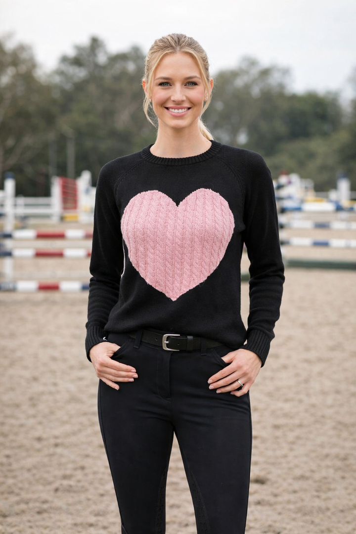 Love Heart Jacquard Round Neck Pullover Sweater