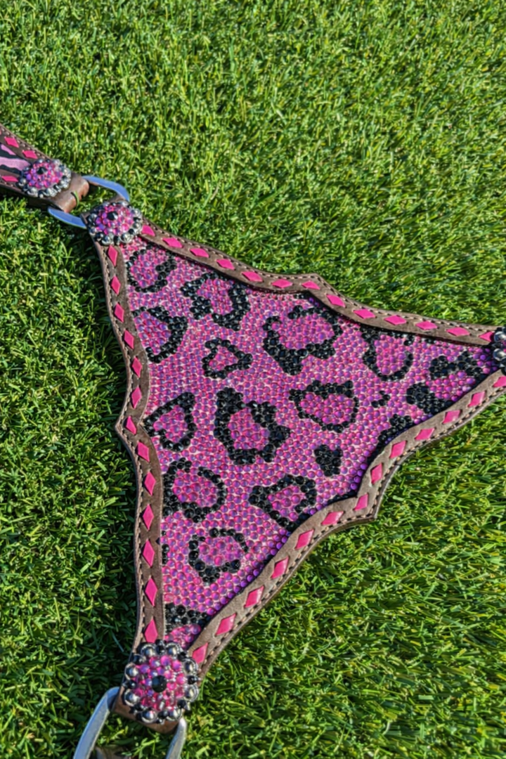 Catty Cowgirl Crystal Breast Collar & Headstall Leather Tack Set