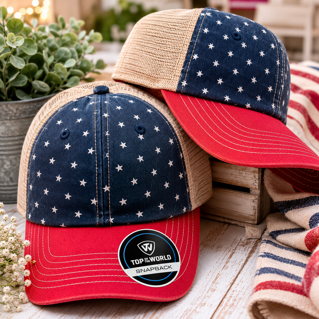 Americana Star Mesh Snapback Hat Ocean & 7th
