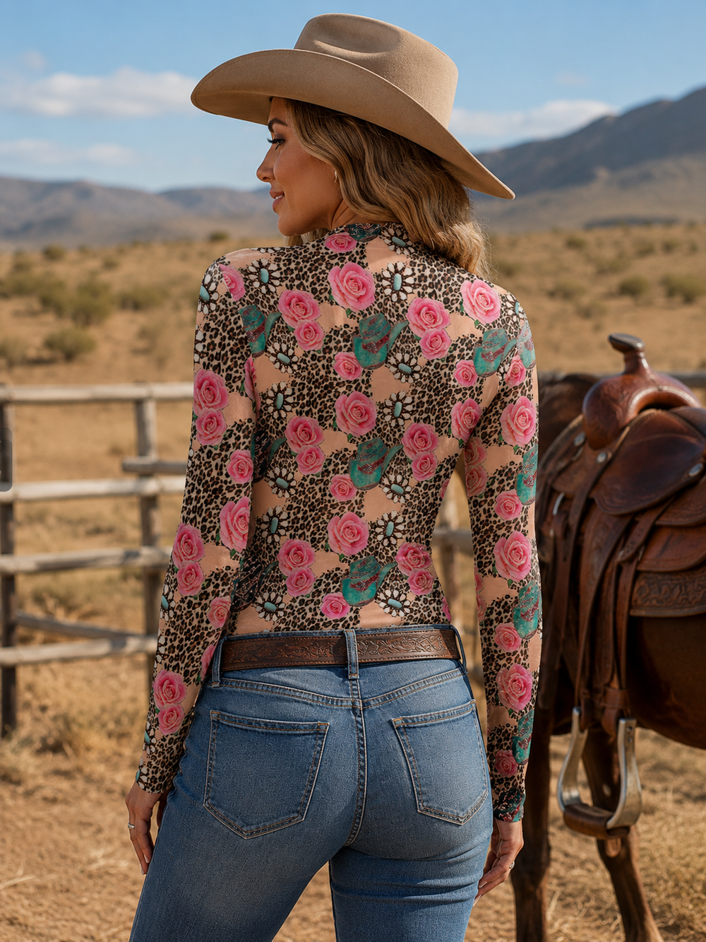 Run Wild Rose Mesh Long Sleeve Top Neon Spur