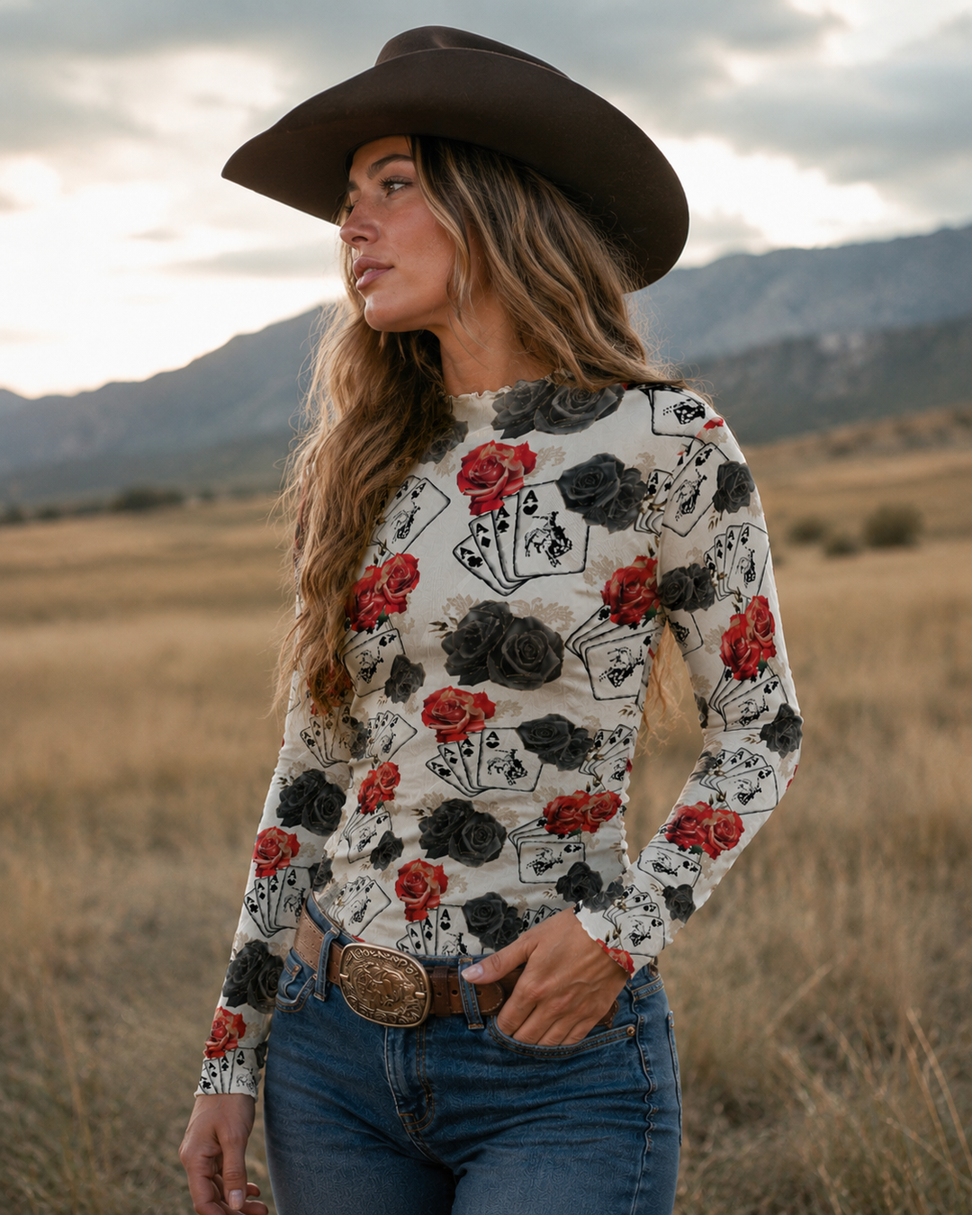 Ace Of Roses Long Sleeve Mesh Top Neon Spur