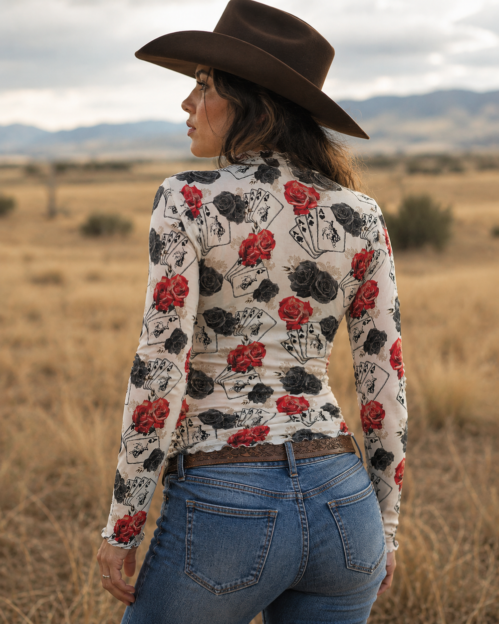 Ace Of Roses Long Sleeve Mesh Top Neon Spur