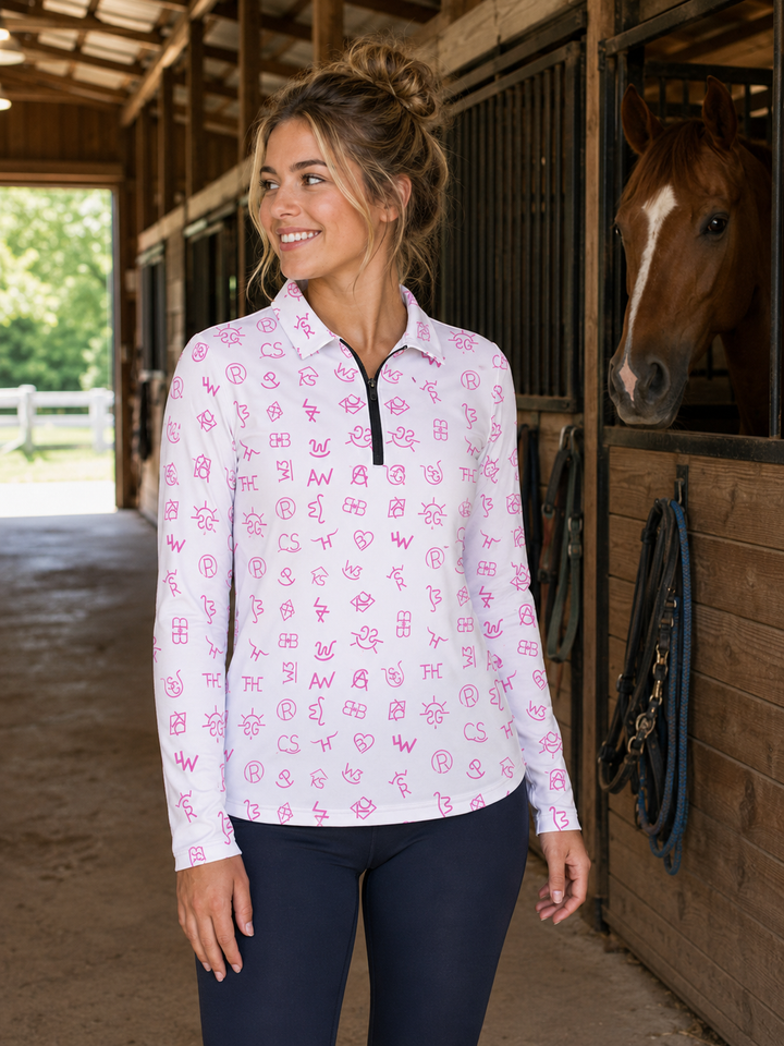 Neon Spur Brand Babe Quarter Zip Sun Shirt - White Neon Spur