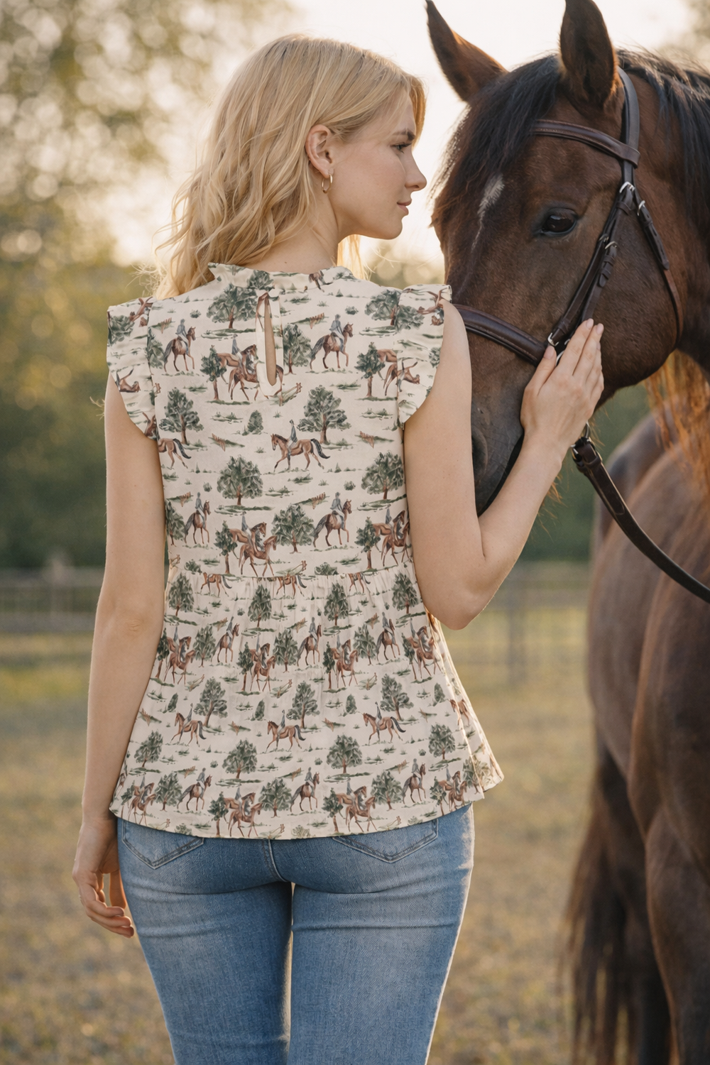 Countryside Canter Short Sleeve Ruffle Top Neon Spur