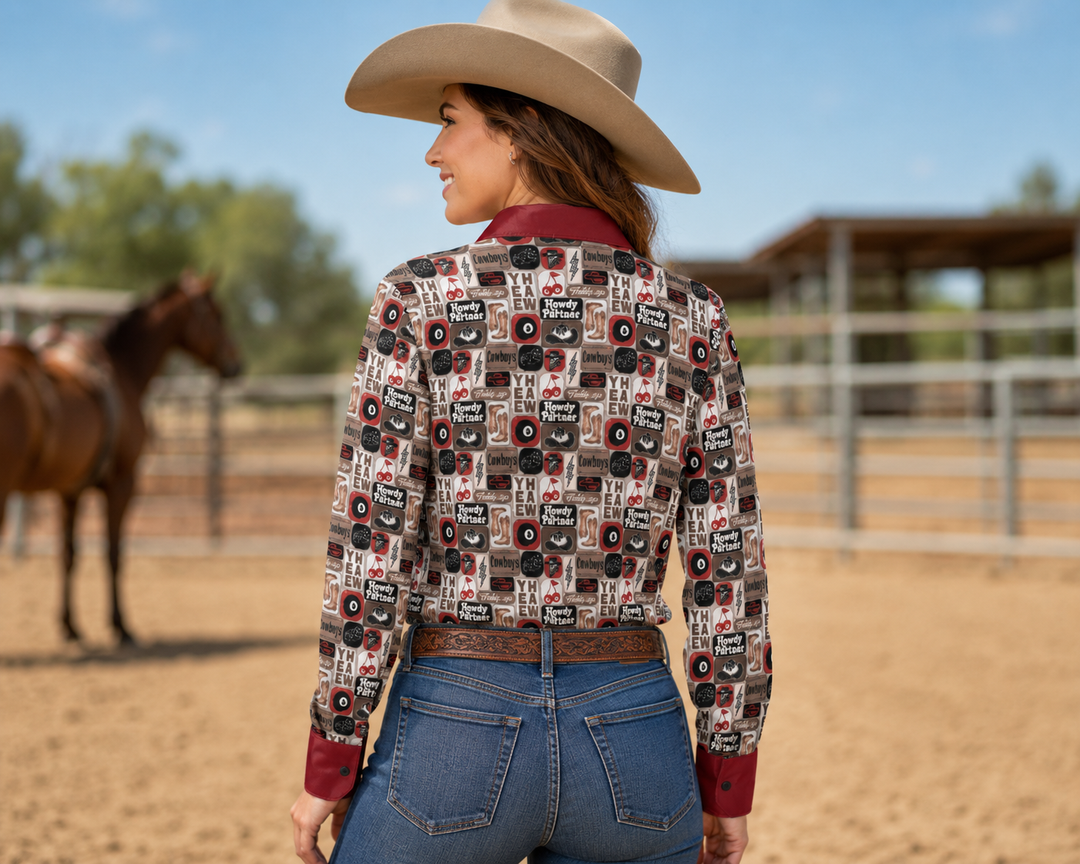 Howdy Partner Button Up Rodeo Shirt Blouse