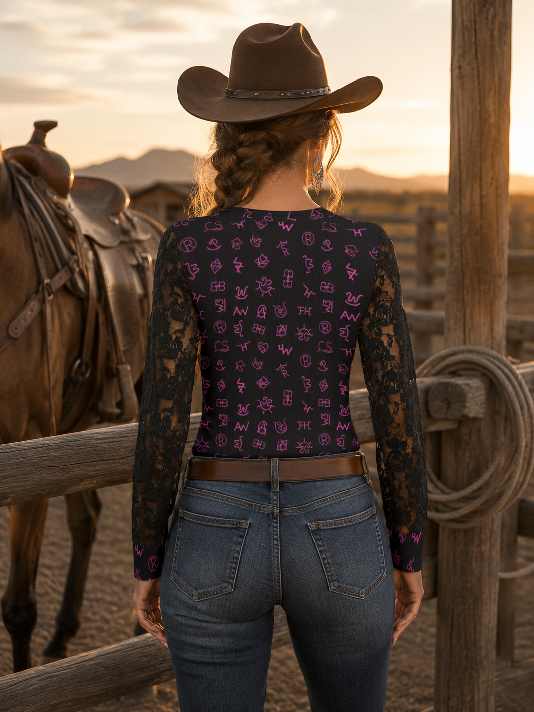 Neon Spur Brand Babe Lace Sleeve Top