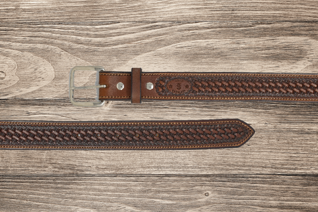 Chocolate Basket Stamp Leather Belt