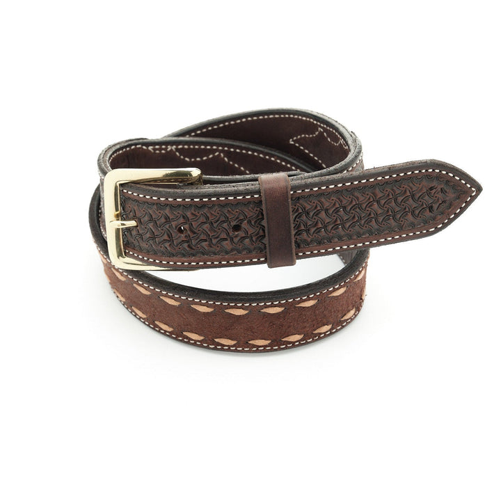 Chocolate Spider Buckstitch Combo Leather Belt