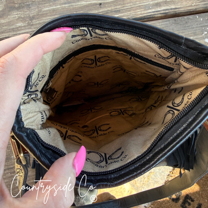 Bandit Checkered Buckle Fringe Purse