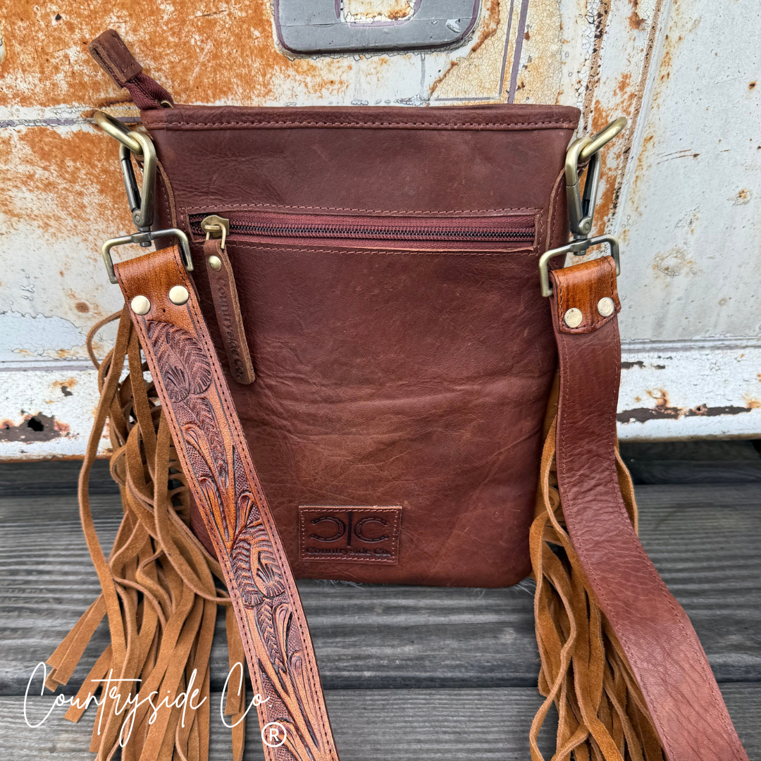 Whiskey Luxe Checkered Cowhide Fringe Purse Countryside Co.
