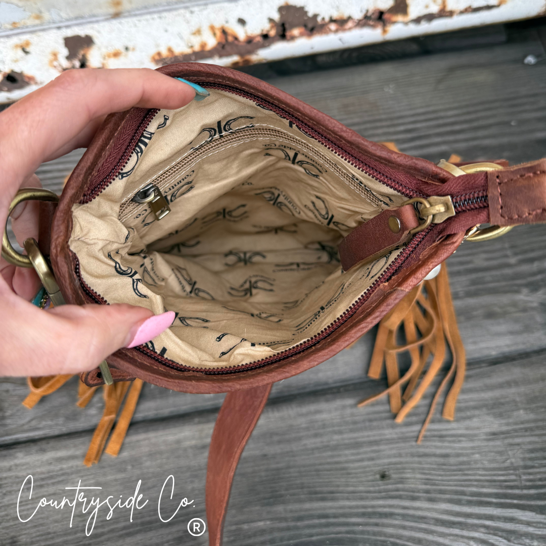 Whiskey Luxe Checkered Cowhide Fringe Purse Countryside Co.