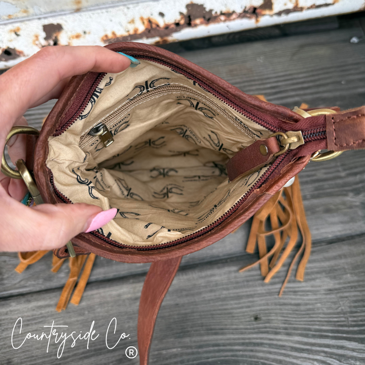 Whiskey Luxe Checkered Cowhide Fringe Purse Countryside Co.