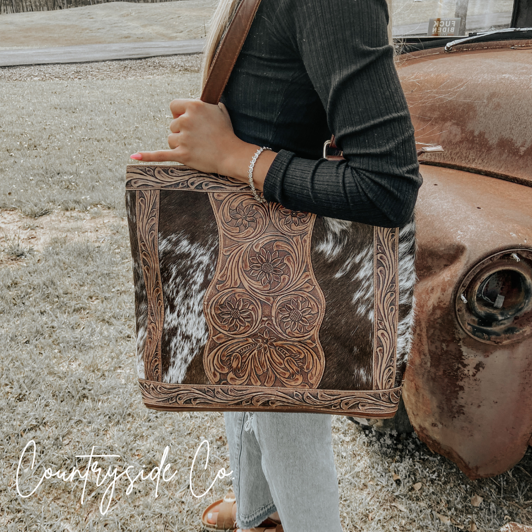 Lucille Conceal Carry Cowhide Leather Tote Purse Countryside Co.