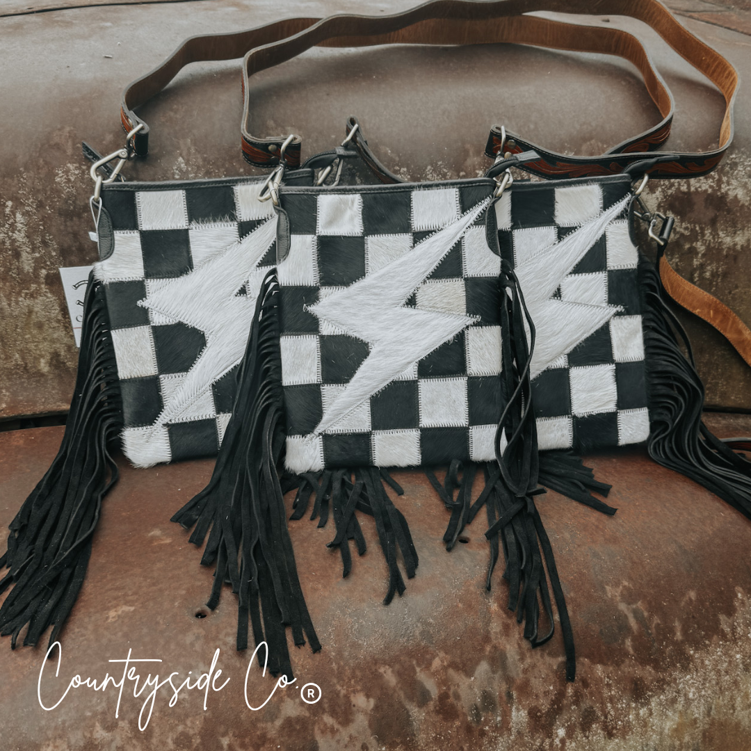 Grit and Glam Stockyards Cowhide Checkered Purse